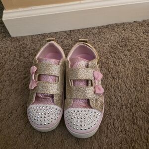 Skechers Glittery Pink and Gold Kids Sneakers
